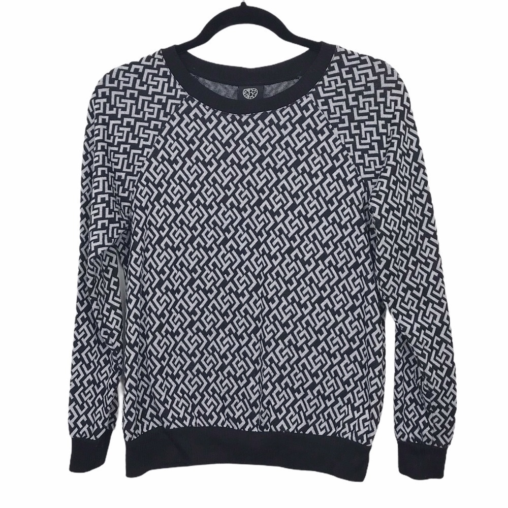 Bobeau Black Gray Geometric Print Sweater